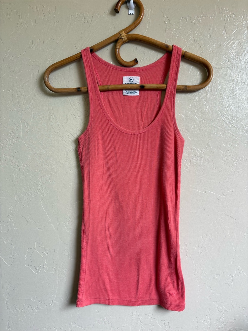 2000s VS PINK Basic Ribbed Tank Top Y2K 2009 Solid Color Dog Logo Size Small